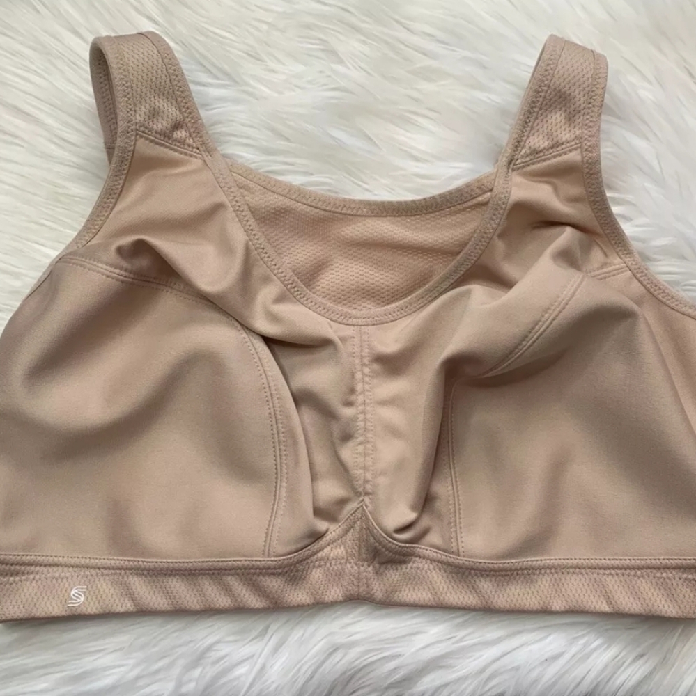 Glamorise Sports Bra Size 40F No Bounce Cami Medium Impact Mesh Wireless Cafe